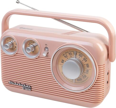 راديو ستوديبيكر SB2003BT بلوتوث ريترو محمول AM/FM مع تشغيل تيار متردد أو بطارية (ذهبي وردي) in Kuwait