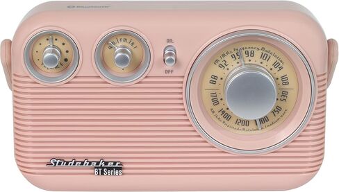 راديو ستوديبيكر SB2003BT بلوتوث ريترو محمول AM/FM مع تشغيل تيار متردد أو بطارية (ذهبي وردي) in Kuwait