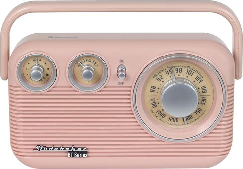 راديو ستوديبيكر SB2003BT بلوتوث ريترو محمول AM/FM مع تشغيل تيار متردد أو بطارية (ذهبي وردي) in Kuwait