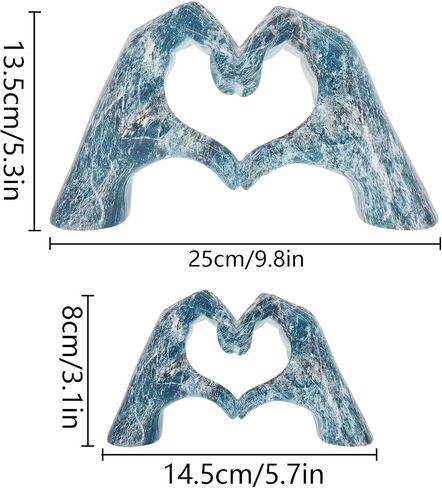 Heart Hands Sculpture for Living Room Decor,Plated Blue Decor Love Finger Statue for Boho Wedding Decorations,Heart Gesture Ornaments Home Decor for Shelves,Console Decor 2Pcs in Saudi Arabia
