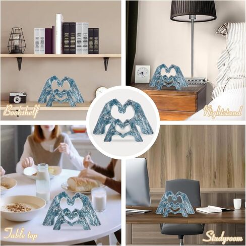 Heart Hands Sculpture for Living Room Decor,Plated Blue Decor Love Finger Statue for Boho Wedding Decorations,Heart Gesture Ornaments Home Decor for Shelves,Console Decor 2Pcs in Saudi Arabia