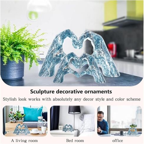 Heart Hands Sculpture for Living Room Decor,Plated Blue Decor Love Finger Statue for Boho Wedding Decorations,Heart Gesture Ornaments Home Decor for Shelves,Console Decor 2Pcs in Saudi Arabia