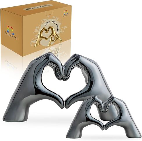 Heart Hands Sculpture for Living Room Decor,Plated Blue Decor Love Finger Statue for Boho Wedding Decorations,Heart Gesture Ornaments Home Decor for Shelves,Console Decor 2Pcs in Saudi Arabia