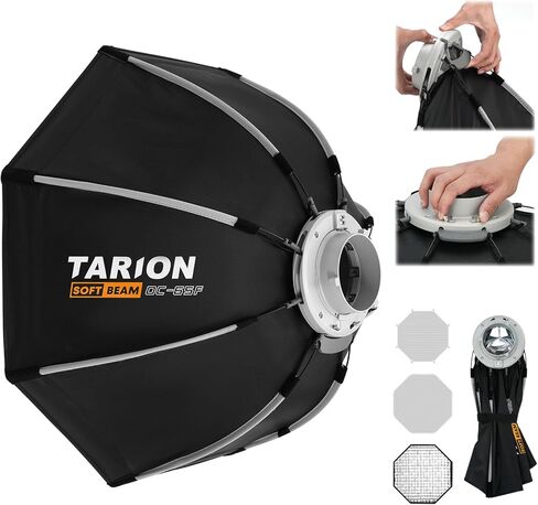 TARION Octabox Studio Photograohy Softbox: فتح سريع بخطوة واحدة وطي 47.2 بوصة (120 سم) صندوق سوفت بوكس ​​مثمن بوينز جبل عميق أوكتا سوفت بوكس ​​مع شبكة مكافئة سوفت بوكس ​​لفلاش Speedlite SOFTBEAM OC-120F in Kuwait