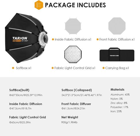 TARION Octabox Studio Photograohy Softbox: فتح سريع بخطوة واحدة وطي 47.2 بوصة (120 سم) صندوق سوفت بوكس ​​مثمن بوينز جبل عميق أوكتا سوفت بوكس ​​مع شبكة مكافئة سوفت بوكس ​​لفلاش Speedlite SOFTBEAM OC-120F in Kuwait