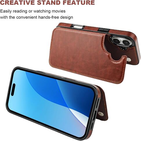 Compatible with iPhone 16 Plus Wallet Case with Card Holder, PU Leather Kickstand Card Slots Case, Double Magnetic Clasp and Durable Shockproof Cover 6.7 Inch (Brown) in Kuwait