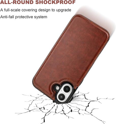 Compatible with iPhone 16 Plus Wallet Case with Card Holder, PU Leather Kickstand Card Slots Case, Double Magnetic Clasp and Durable Shockproof Cover 6.7 Inch (Brown) in Kuwait