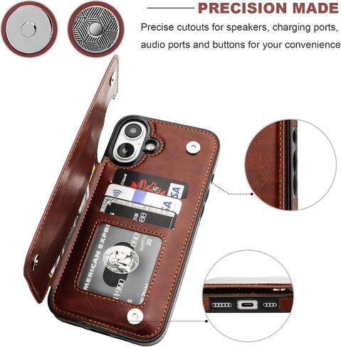 Compatible with iPhone 16 Plus Wallet Case with Card Holder, PU Leather Kickstand Card Slots Case, Double Magnetic Clasp and Durable Shockproof Cover 6.7 Inch (Brown) in Kuwait