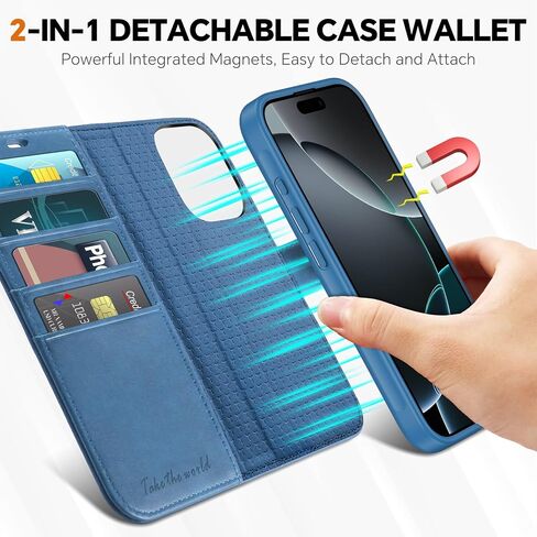 TUCCH Case Wallet for iPhone 16 Pro Max, [Detachable] Kickstand RFID Blocking 4 Card Slot Shockproof TPU Interior Case, PU Leather Removable Flip Cover Compatible with iPhone 16 Pro Max 5G, Black in Saudi Arabia