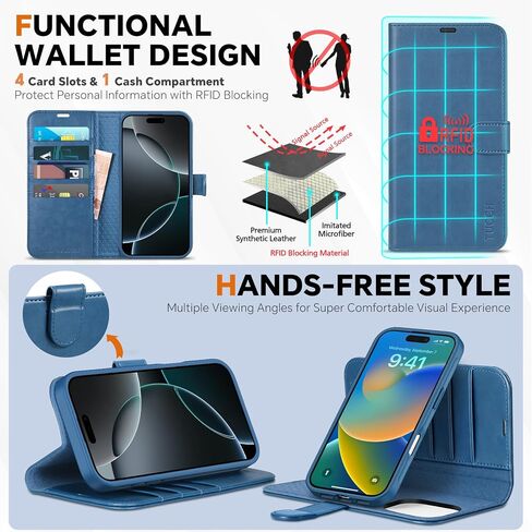 TUCCH Case Wallet for iPhone 16 Pro Max, [Detachable] Kickstand RFID Blocking 4 Card Slot Shockproof TPU Interior Case, PU Leather Removable Flip Cover Compatible with iPhone 16 Pro Max 5G, Black in Saudi Arabia