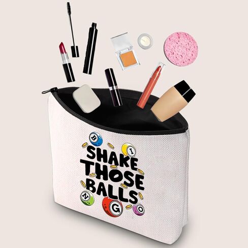 JXGZSO Bingo Gambler Gift Shake Those Balls Makeup Bag Lucky Bingo Pouch Bag Bingo Game Lover Gift (Shake those balls shopping black) in Saudi Arabia