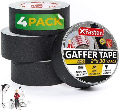 XFasten Black Gaffers Tape 2 Inch x 30 Yards (8-Pack, 720ft) Residue-Free Matte Black Gaffer Tape 2 Inch Non-Reflective Easy-to-Tear Black Gaff Tape 2 Inch Floor Tape for Electrical Cords in Saudi Arabia