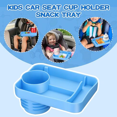Car Seat Cup Holder Snack Tray - Silicone Travel Tray for Car Seat with Expandable Base for Fruit, Toys, Books Essentials Fits Most Cup Holders Blue in Saudi Arabia