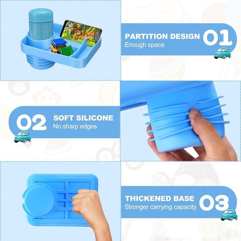 Car Seat Cup Holder Snack Tray - Silicone Travel Tray for Car Seat with Expandable Base for Fruit, Toys, Books Essentials Fits Most Cup Holders Blue in Saudi Arabia