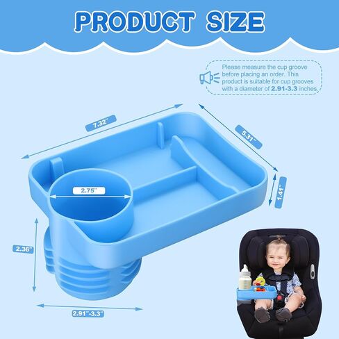 Car Seat Cup Holder Snack Tray - Silicone Travel Tray for Car Seat with Expandable Base for Fruit, Toys, Books Essentials Fits Most Cup Holders Blue in Saudi Arabia