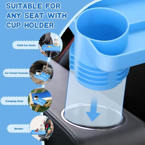 Car Seat Cup Holder Snack Tray - Silicone Travel Tray for Car Seat with Expandable Base for Fruit, Toys, Books Essentials Fits Most Cup Holders Blue in Saudi Arabia