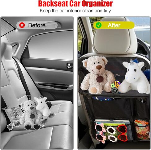 ENOCHT 600D منظم المقعد الخلفي للسيارة، منظم تخزين السيارة المقاوم للماء مع صينية السيارة 7 جيوب تخزين، واقي المقعد الخلفي للأطفال، منظم ملحقات السفر باللون الأسود (أسود-عبوة واحدة) in Kuwait