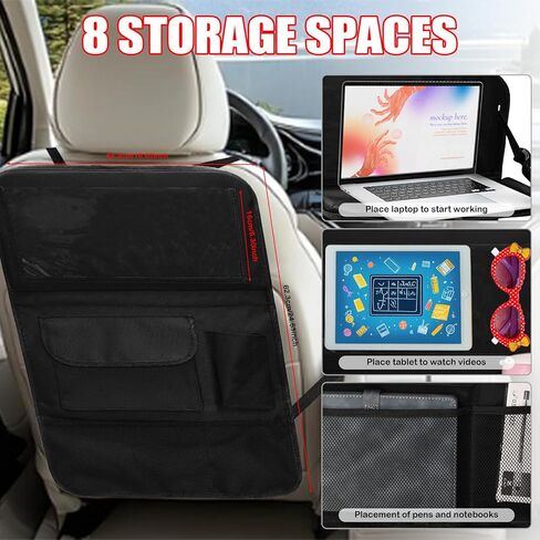 ENOCHT 600D منظم المقعد الخلفي للسيارة، منظم تخزين السيارة المقاوم للماء مع صينية السيارة 7 جيوب تخزين، واقي المقعد الخلفي للأطفال، منظم ملحقات السفر باللون الأسود (أسود-عبوة واحدة) in Kuwait