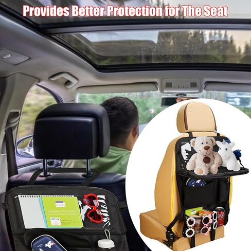 ENOCHT 600D منظم المقعد الخلفي للسيارة، منظم تخزين السيارة المقاوم للماء مع صينية السيارة 7 جيوب تخزين، واقي المقعد الخلفي للأطفال، منظم ملحقات السفر باللون الأسود (أسود-عبوة واحدة) in Kuwait