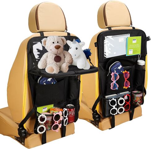 ENOCHT 600D Backseat Car Organizer Waterproof Car Storage Organizer with Car Tray 7 Storage Pockets Kick Mats Back Seat Protector for Kids Car Travel Black Accessories Organizer (Black-1 Pack) in Saudi Arabia