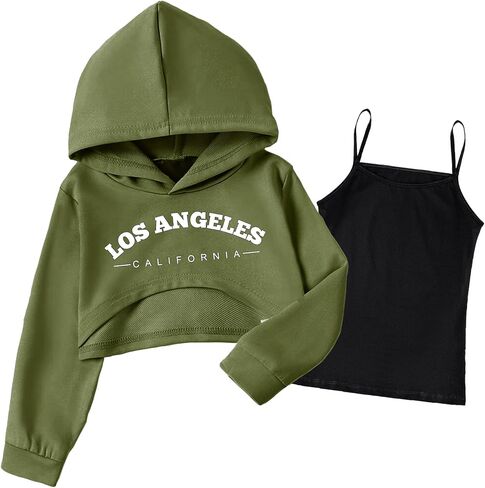 Arshiner سويت شيرت قصير للفتيات بأكمام طويلة وقمصان بحاشية عالية ومنخفضة للمراهقين والأطفال مع غطاء للرأس من 5 إلى 14 سنة in Kuwait