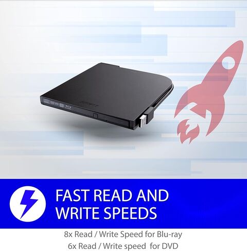 محرك أقراص Blu-ray المحمول/خارجي من BUFFALO MediaStation، يعمل ويحرق أقراص Blu-Rays وأقراص DVD والأقراص المضغوطة مع اتصال USB. متوافق مع أجهزة الكمبيوتر المحمول وأجهزة الكمبيوتر المكتبية وأجهزة Mac. in Kuwait