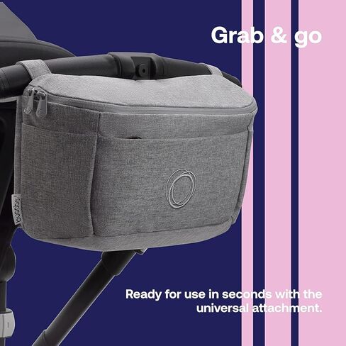 منظم بوقابو - حقيبة حفاضات متعددة الجيوب بحجم صغير - متوافقة عالميًا مع أي عربة أطفال - يتم ربطها بالمقود - مزيج رمادي in Kuwait