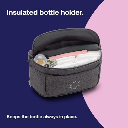 منظم بوقابو - حقيبة حفاضات متعددة الجيوب بحجم صغير - متوافقة عالميًا مع أي عربة أطفال - يتم ربطها بالمقود - مزيج رمادي in Kuwait