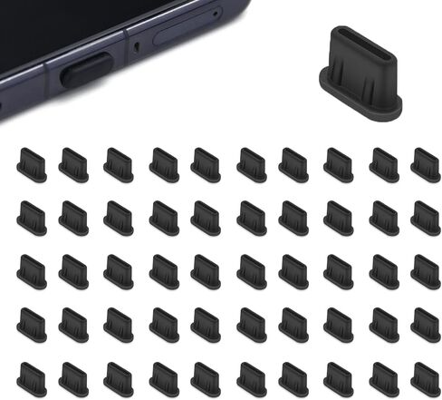 50 قطعة من قابس الغبار USB C، منظف منفذ USB C من السيليكون الأسود، غطاء حماية لمنفذ الشحن USB C مع فرشاة تنظيف لهاتف Huawei Glory Xiaomi جميع أجهزة USB C in Kuwait