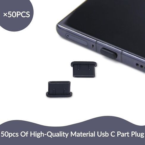 50 قطعة من قابس الغبار USB C، منظف منفذ USB C من السيليكون الأسود، غطاء حماية لمنفذ الشحن USB C مع فرشاة تنظيف لهاتف Huawei Glory Xiaomi جميع أجهزة USB C in Kuwait