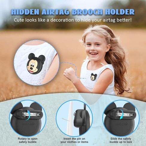 Kids AirTag Holder with Safety Pins[2 Pack], Silicone Cute Cartoon Hidden Airtag Holder Kids Air tag Case for Children, Elderly, Hidden Inside Clothes, Shoe, Backpack (Black), Blue+Green in Saudi Arabia