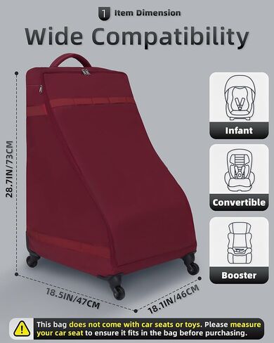 حقيبة ظهر لمقعد السيارة مع عجلات للسفر الجوي، حامل غطاء مقعد السيارة مبطن كبير جدًا للطائرة، حقيبة فحص بوابة المطار السوداء مقاومة للماء للرضع، ملحقات مقعد السيارة الداعم القابل للتحويل in Kuwait