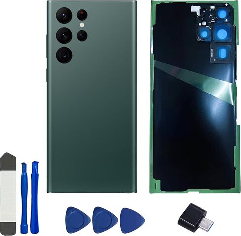 بديل الزجاج الخلفي لهاتف Samsung Galaxy S22 Ultra 5G من Green Galaxy S22 Ultra 5G مع عدسة كاميرا مثبتة مسبقًا ولاصق + إبرة أدوات إصلاح in Saudi Arabia