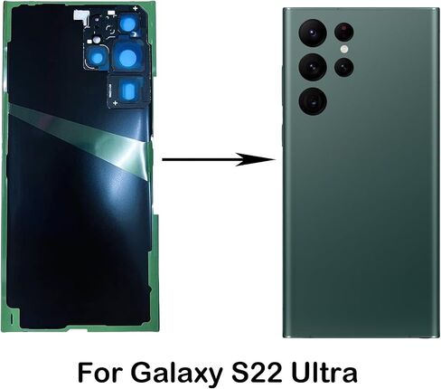 بديل الزجاج الخلفي لهاتف Samsung Galaxy S22 Ultra 5G من Green Galaxy S22 Ultra 5G مع عدسة كاميرا مثبتة مسبقًا ولاصق + إبرة أدوات إصلاح in Saudi Arabia