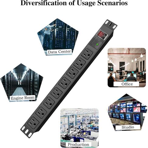 قطاع الطاقة الواقي من زيادة التيار 1U حامل PDU، 8 موسع منفذ واسع النطاق، شريط تمديد كهربائي شديد التحمل بطول 5.9 قدم لرفوف الخادم، المرآب، ورشة عمل، مكتب 15A/1800V، 1080J in Kuwait