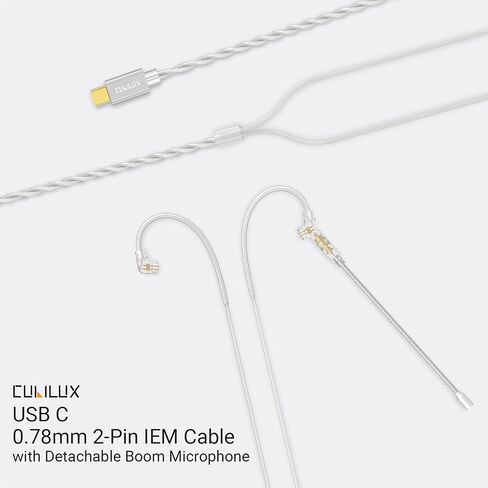 Cubilux USB Type C 2-Pin 0.78mm IEM Cable with Microphone, Silver Plated OFC Wires Replacement Cable with Detachable Boom MIC for Wan'er S.G, ZS10 Pro, ZS10 Pro X, ZSN PRO, ZSX, 4 Feet in Saudi Arabia