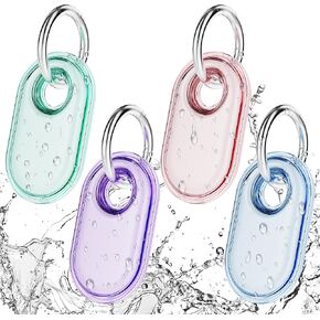 4-Pack for Samsung Smart tag 2 Case with Key Ring, Full-Wrapped IPX8 Waterproof TPU Cover for Galaxy SmartTag2, Anti-Scratch Protective Holder for Backpacks,Car,Luggage,Pets(Green/Pink/Blue/Purple)