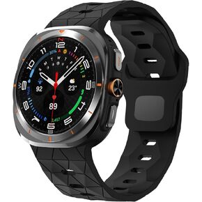 Silicone Breathable Sport Bracelet Compatible with Samsung Galaxy Watch Ultra 47mm(2024), No Gap Rugged Engraved Replacement Strap for Men Women