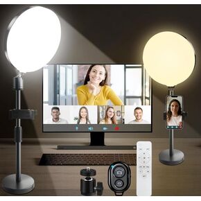 KingSom Ring Light with Stand,Full-Screen Ring Light for Desk with Phone Holder,Remote Control & Touch Zoom Lighting for Computer Video Conference Light,Dimmable Desktop Ring Light for Video Recording