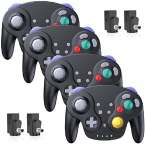 4 Pack Wireless GameCube Controller, 2.4 GHz Receiver Compatible with NGC Console (Analog Stick) (Analog Triggers) (Rechargeable) (Plug and Play) (Built-in Rumble) Black