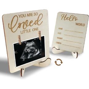Wooden Ultrasound Picture Frames Double Sided Baby Sonogram Photo Frame Thick Wood Baby Shower Sign Gift for Expecting Parents Pregnancy Announcement Keepsake