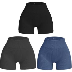 Women's 3 Piece Yoga Shorts Ribbed Seamless Workout High Waist Yoga Gym Booty Running Short Pants