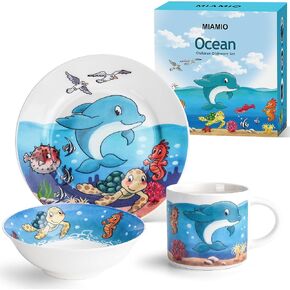 MIAMIO Kids' Farm Dinnerware Set - 3 Pieces, Ceramic, Includes Plate, Bowl, and Cup…
