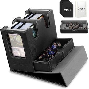 TiMOVO MTG Deck Box, MTG Commander Card Deck Box with Commander Display & Dice Tray Fits 400+ Unsleeved Cards, Leather Magnetic Card Storage Case with 6 Dividers for TCG CCG Magic Cards, Black+Purple