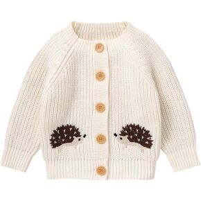 Opewod Baby Boy Girl Knit Cardigan Sweater Soft Warm Crochet Round Neck Long Sleeve Coat Toddler Outwear Fall Winter Clothes