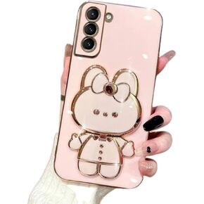 for Samsung Galaxy S24 Ultra Case for Women Girls Cute Hidden Rabbit Bunny Mirror Kickstand,S24 Ultra Phone Case Plating Glitter Soft TPU Bumper Girly Cover for Samsung S24 Ultra Black
