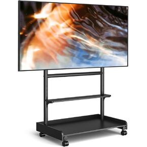 YOMT 40-86 Inch Rolling TV Stand - 40mm Round Tube L Shape Universal TV Stand, 68kg Capacity, 6-Position Height Adjustable TV Stand Mount with Tilt, Wire Management Mobile TV Stand