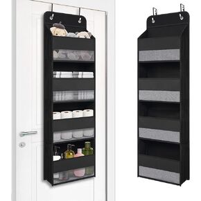 Heavy Duty Over Door Organizer, Wall Mount Hanging Organizer Storage with 4 Large Capacity Pockets, Closet Bathroom Nursery Bedroom Dorm, Toys Cosmetics Sundries and Baby Essentials, Black