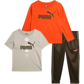 PUMA Toddler Boys Pants Set - 3 Piece Short Sleeve T-Shirt, Long Sleeve T-Shirt and Tricot Pants - Boys Activewear Set, 2T-4T