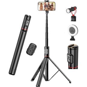 72" Phone Tripod & Selfie Stick - Portable Smartphone Tripod Stand Holder with Cold Shoe Mount Compatible with iPhone 16 15 14 13 Android Travel Tripod for iPhone Selfies Video Recording Vlog